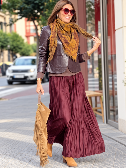 Women's Patchwork Stretch Midi Mid-Length Ruched Skirt