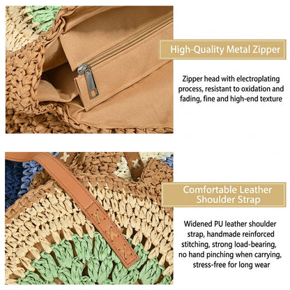 Bohemian Evil Eye Woven Straw Tote Bag - Large Capacity Retro Beach Shoulder Purse for Women