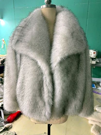 Women's Faux-Fur Point-Collar Long-Sleeve Pocket Coat - product detail view 1