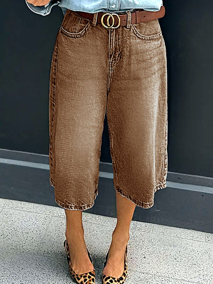 Women's Denim Solid-Color Stretch Relaxed-Fit Mid-Rise Wide-Leg Jeans - product detail view 9