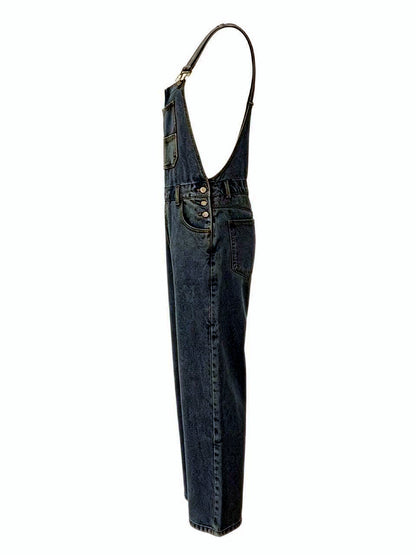 Women's Relaxed-Fit Washed Denim Bib Overalls with Utility Pocket - product detail view 8