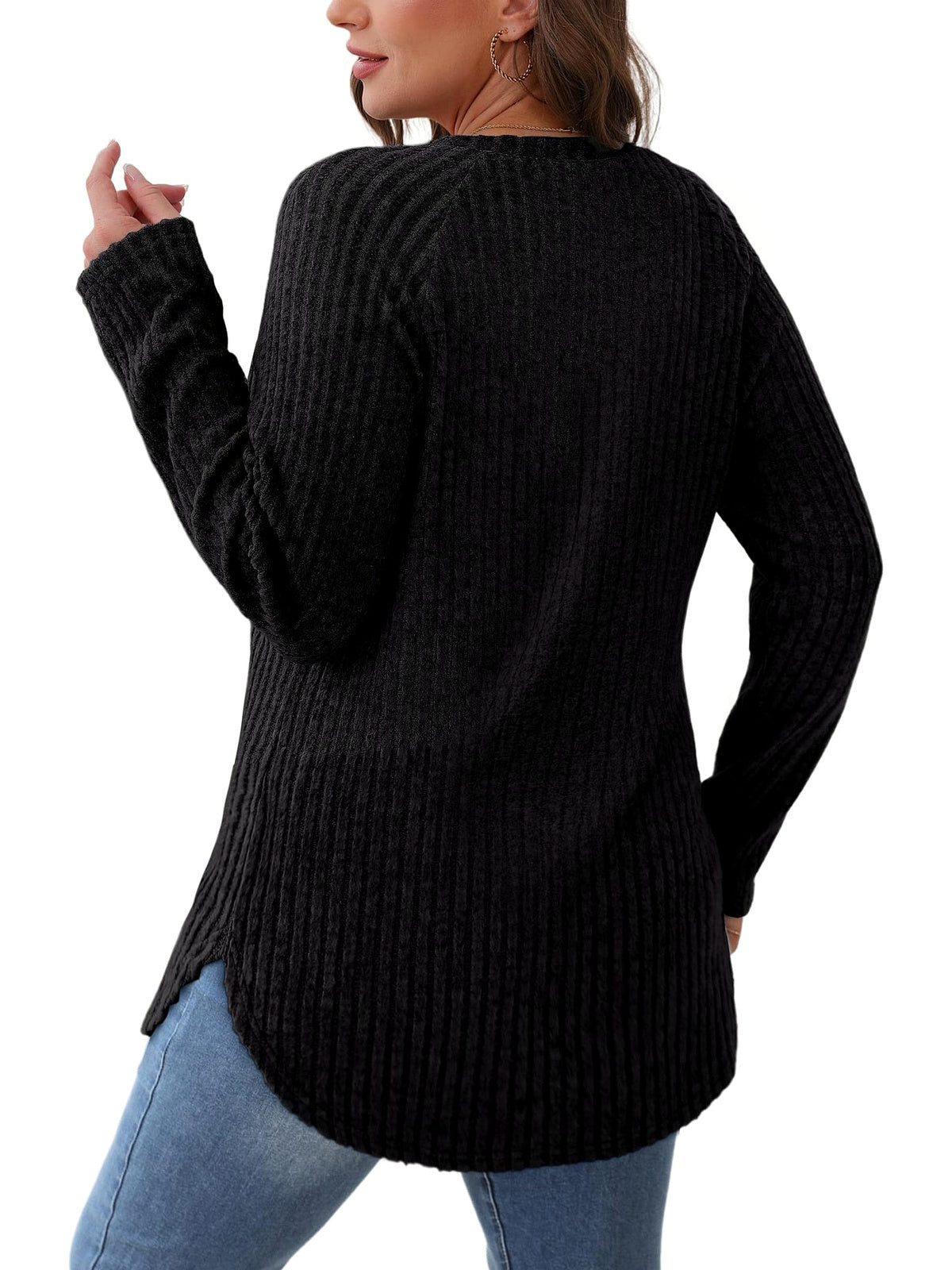 Women's Crew-Neck Relaxed-Fit Slim-Fit Long-Sleeve Top - product detail view 5
