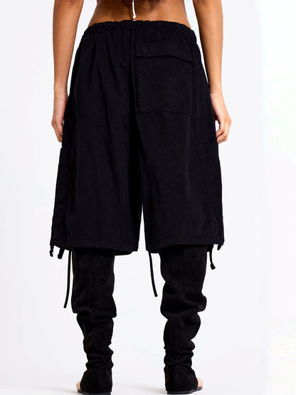 Women's Elastic Waist Drawstring Straight Leg Pants Casual Vacation Denim Mid-Rise Pocket Trousers - product detail view 8