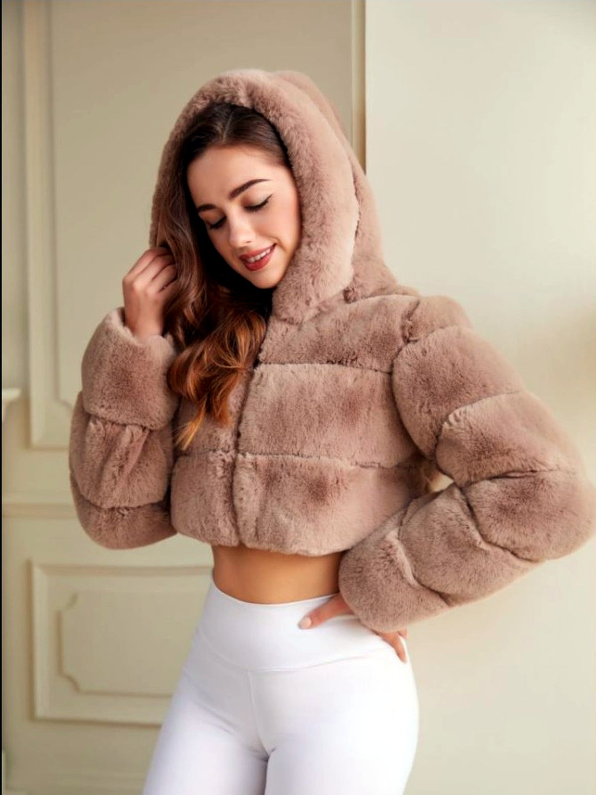 Faux-Fur Zip-Front Long-Sleeve Coat - product detail view 5