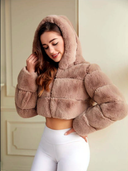Faux-Fur Zip-Front Long-Sleeve Coat - product detail view 5