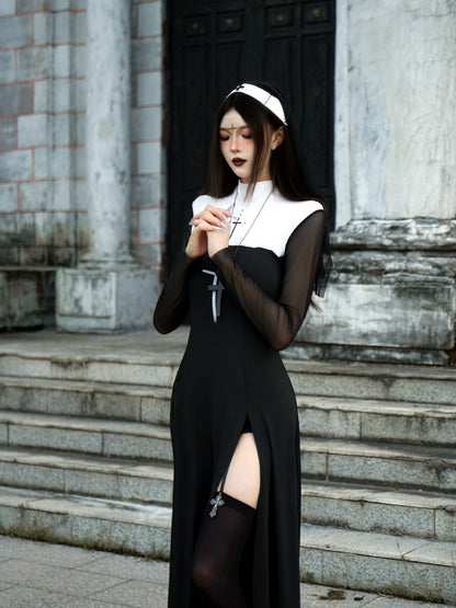 Women's Halloween Gothic-Nun Cosplay Chain-Strap Top & Skirt Set - product detail view 10