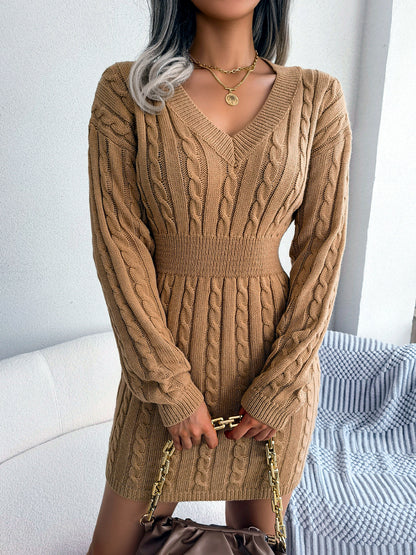 Women's Solid-Color Slim-Fit High-Waist Long-Sleeve Streetwear Dress - product detail view 3