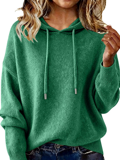 Women's Solid Color Long Sleeve Knit Sweater in Green - product view