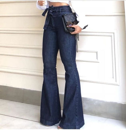 Women's Denim High-Waist Tie-Belt Wide-Leg Jeans