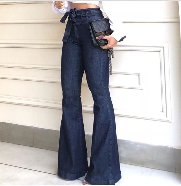 Women's Denim High-Waist Tie-Belt Wide-Leg Jeans