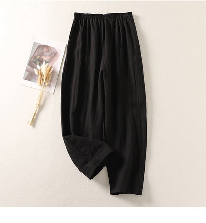 High-Waisted Smocked Elastic Waist Pants | Breathable Linen-Blend Lantern Trousers