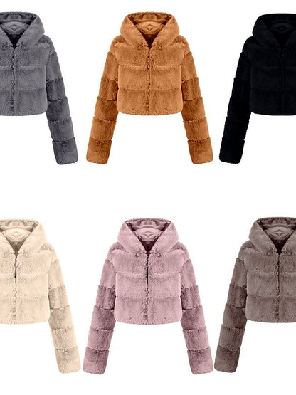 Faux-Fur Zip-Front Long-Sleeve Coat - product detail view 6