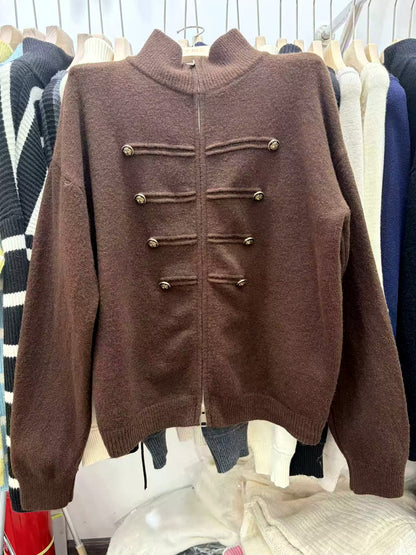Women's Knit Stand-Collar Zip-Front Cardigan - product detail view 1
