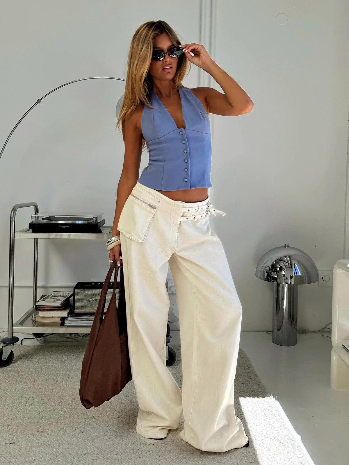 Women's Elastic Waist Wide Leg Pants Loose Casual Fall Winter Trousers - product detail view 10