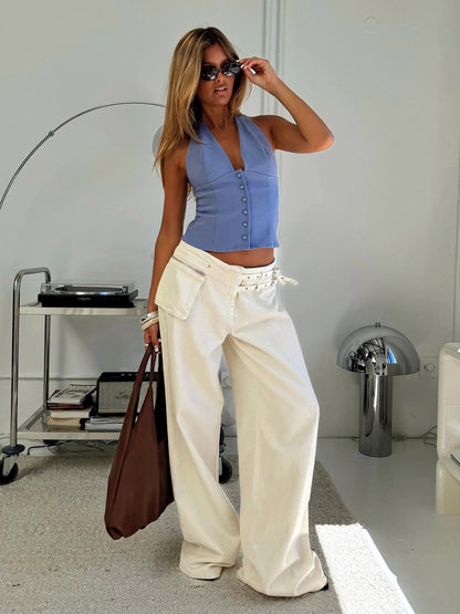 Women's Elastic Waist Wide Leg Pants Loose Casual Fall Winter Trousers - product detail view 10