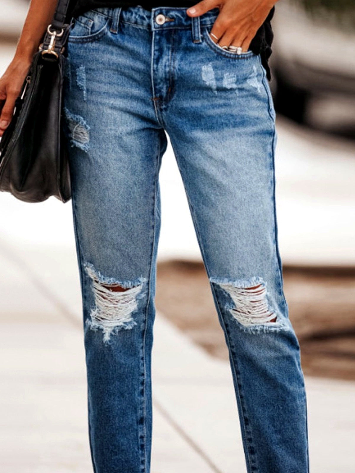 Women's Denim Distressed Mid-Rise Straight-Leg Pants - product detail view 10