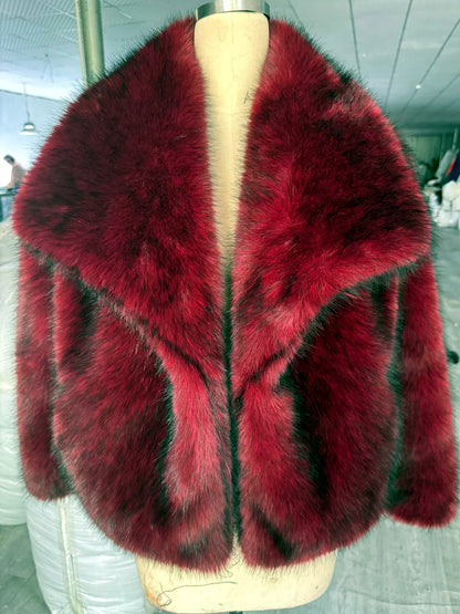Women's Faux-Fur Point-Collar Long-Sleeve Pocket Coat - product detail view 2