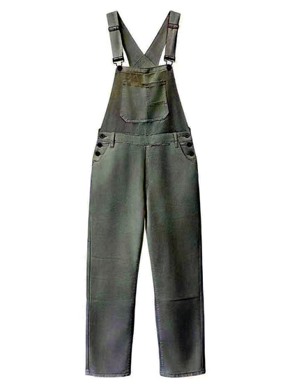 Women's Relaxed-Fit Washed Denim Bib Overalls with Utility Pocket - product detail view 9