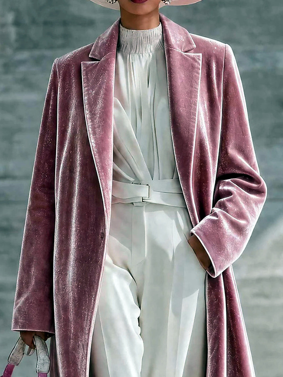 Women's Velvet Knit Solid-Color Point-Collar Relaxed-Fit Long-Sleeve Cardigan - product detail view 7