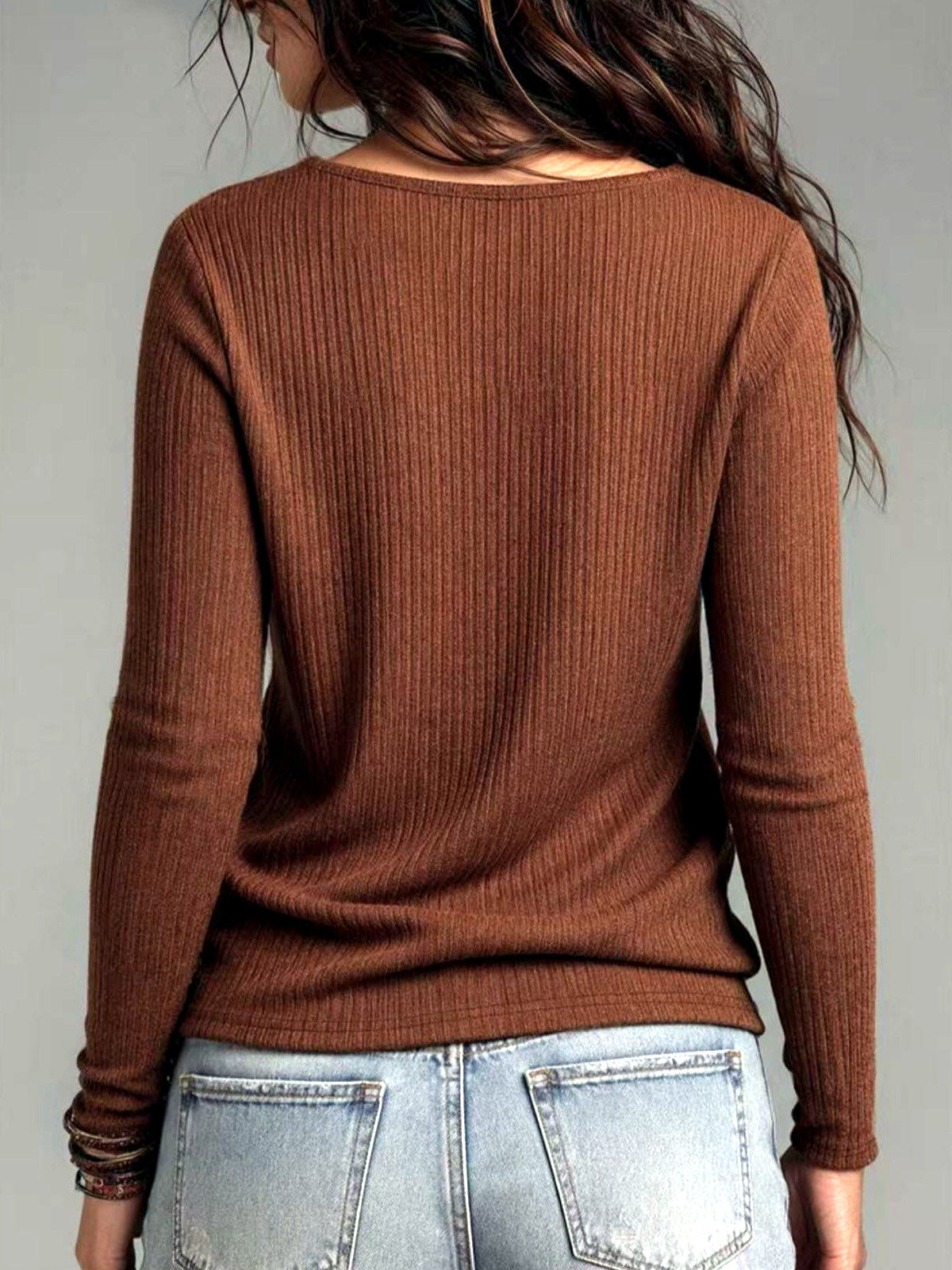Women's Knit Solid-Color Pullover Relaxed-Fit Slim-Fit Sweater - product detail view 5