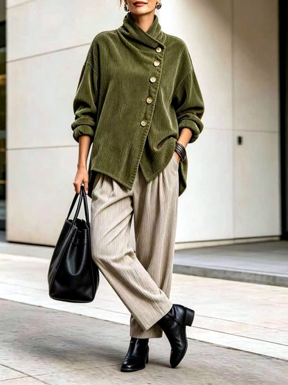 Women's Corduroy Relaxed-Fit Asymmetric Jacket - product detail view 3