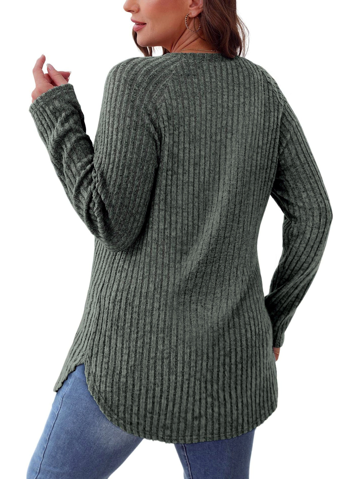 Women's Crew-Neck Relaxed-Fit Slim-Fit Long-Sleeve Top - product detail view 6