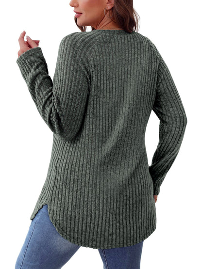 Women's Crew-Neck Relaxed-Fit Slim-Fit Long-Sleeve Top - product detail view 6