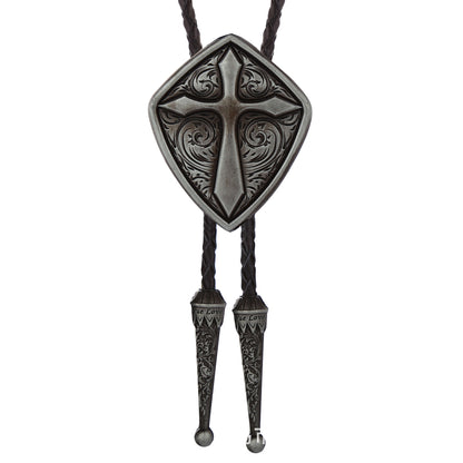 Bolo Cravate Croix Bouclier Western pour Hommes et Femmes - Accessoires de Mariage Cowboy en Laiton Antique