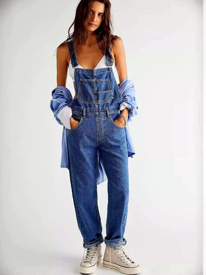 Women's Relaxed-Fit Washed Denim Bib Overalls with Utility Pocket - product detail view 10