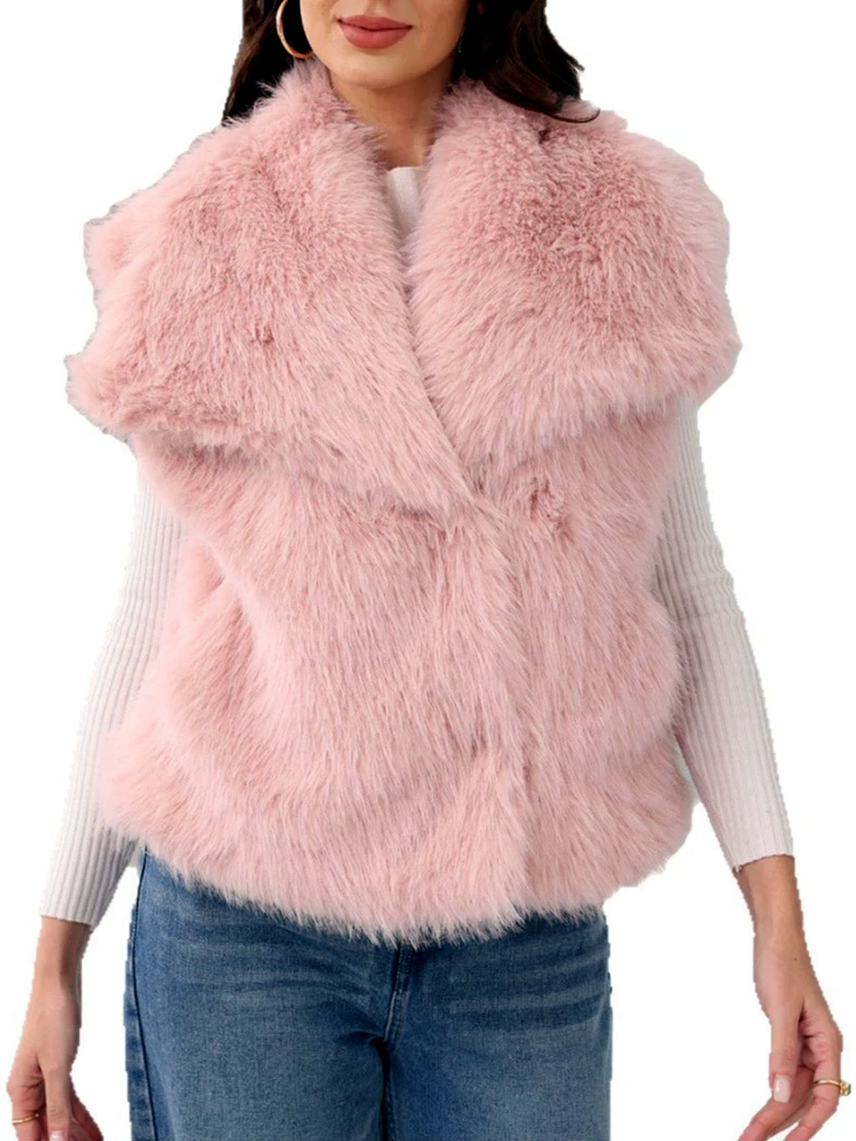 Point-Collar Belted Long-Sleeve Vest - product detail view 9