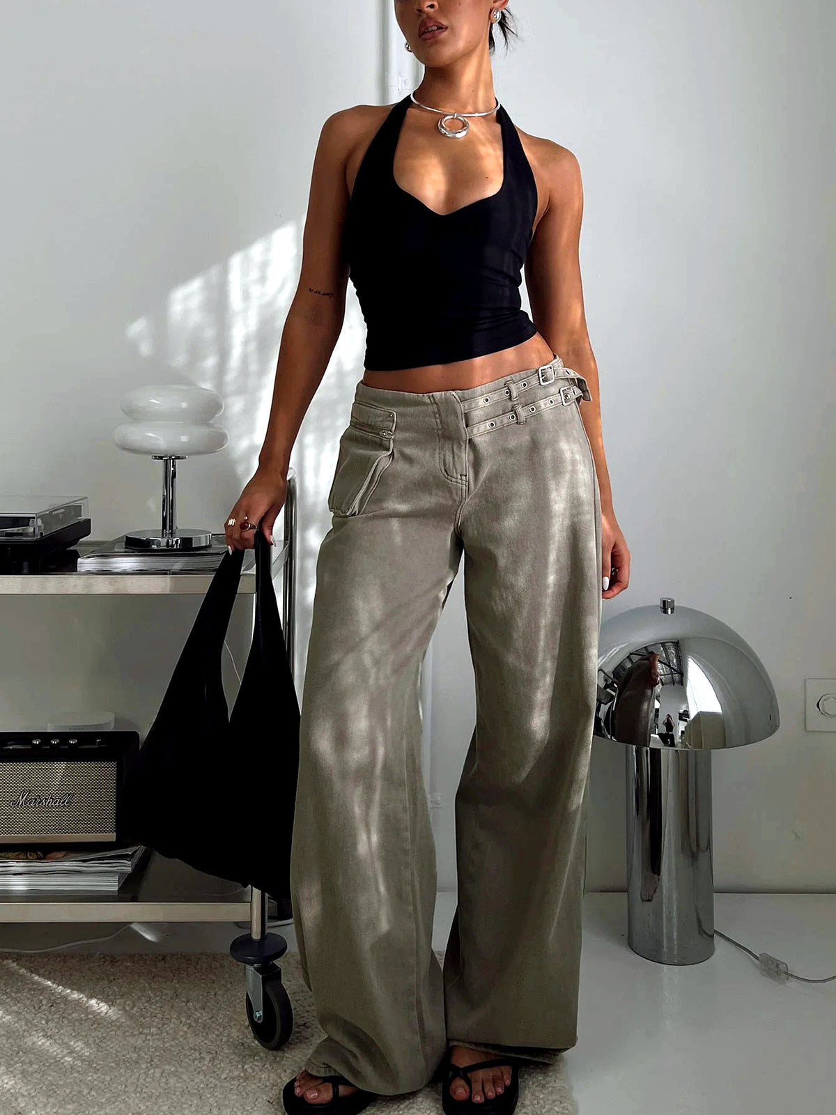 Women's Elastic Waist Wide Leg Pants Loose Casual Fall Winter Trousers - product detail view 11