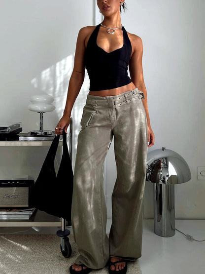 Women's Elastic Waist Wide Leg Pants Loose Casual Fall Winter Trousers - product detail view 11