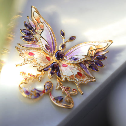 Broche papillon féerique violette vintage luxueuse de style courtois Broche de mariage originale en émail