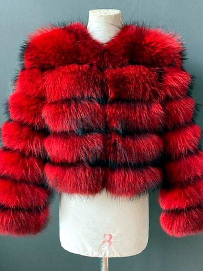 Women's Jacquard Patchwork Long-Sleeve Jacket in Red - product view