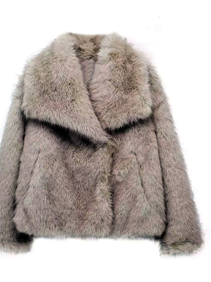 Women's Faux-Fur Point-Collar Long-Sleeve Pocket Coat - product detail view 4