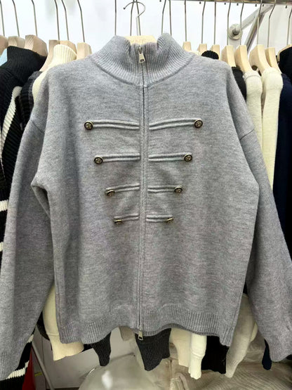 Women's Knit Stand-Collar Zip-Front Cardigan - product detail view 3