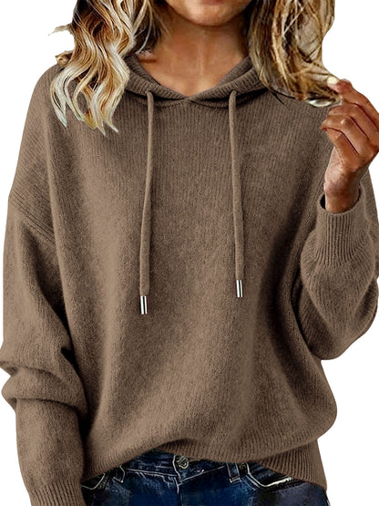 Women's Solid Color Long Sleeve Knit Sweater in Light Brown - product view