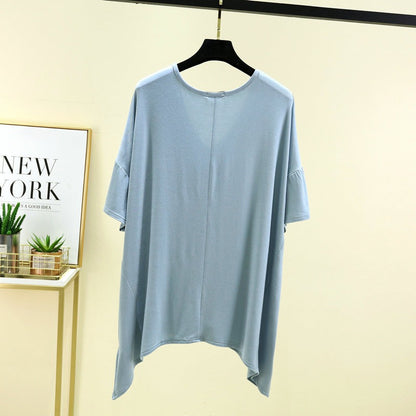 T-shirt ample en modal pour femme - Tunique décontractée à col en V profond