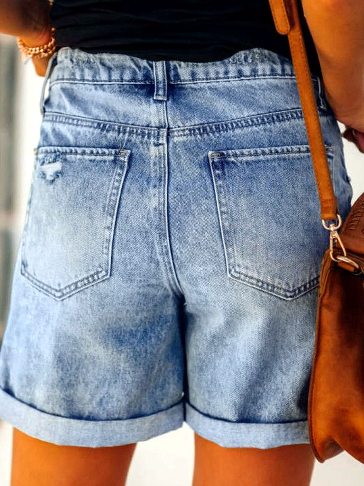 Women's Denim Distressed High-Waist Straight-Leg Office Shorts - product detail view 8