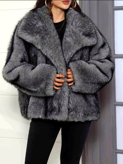 Women's Faux-Fur Point-Collar Long-Sleeve Pocket Coat - product detail view 5