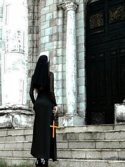 Women's Halloween Gothic-Nun Cosplay Chain-Strap Top & Skirt Set - product detail view 14