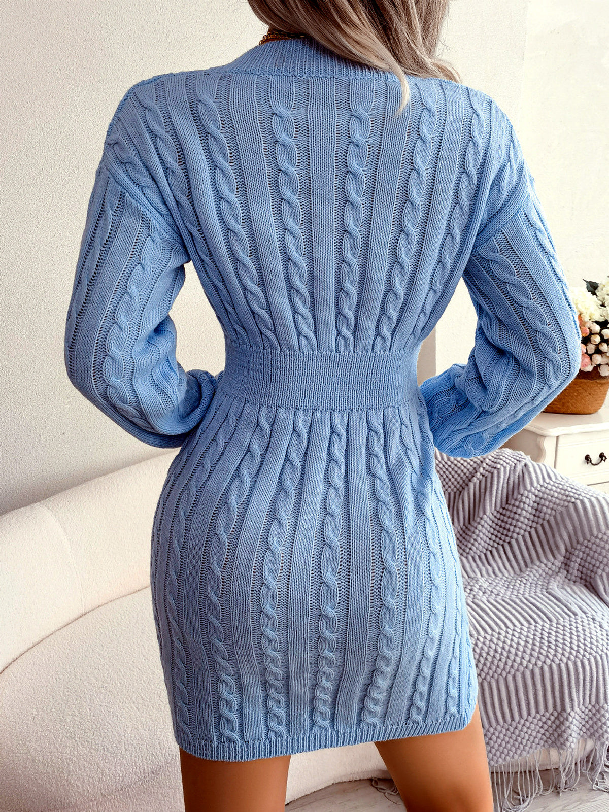 Women's Solid-Color Slim-Fit High-Waist Long-Sleeve Streetwear Dress - product detail view 7