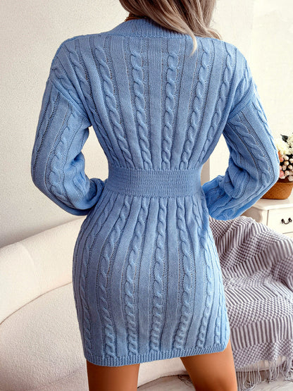 Women's Solid-Color Slim-Fit High-Waist Long-Sleeve Streetwear Dress - product detail view 7