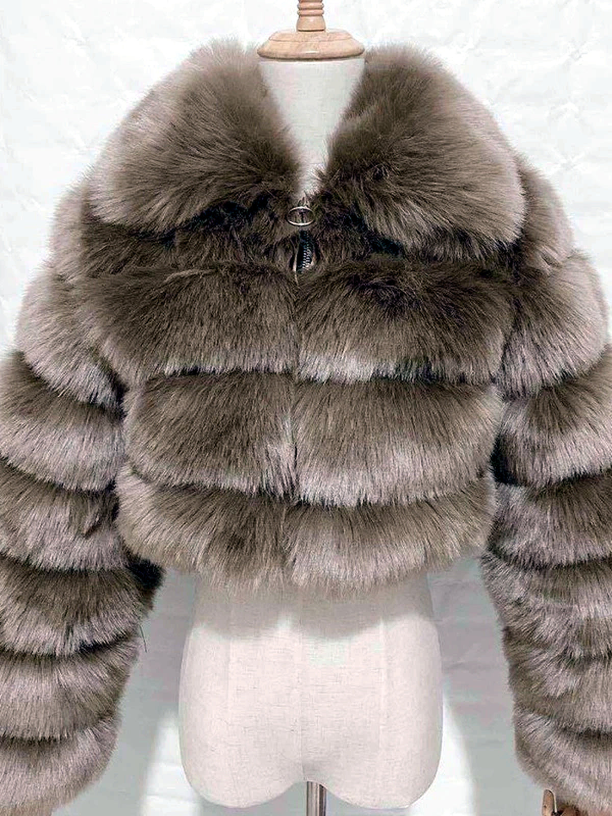 Women's Faux-Fur Point-Collar Stand-Collar Patchwork Long-Sleeve Coat - product detail view 2