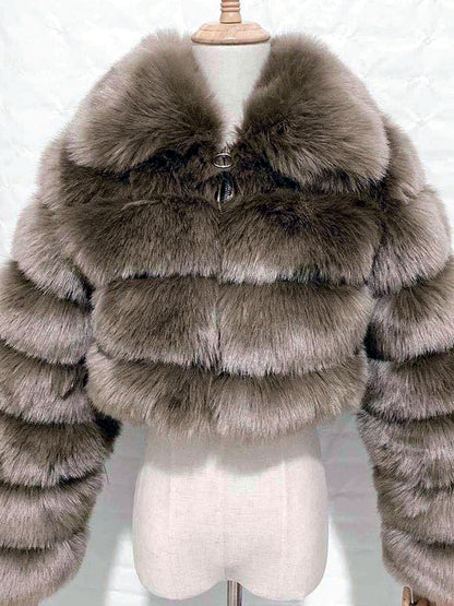 Women's Faux-Fur Point-Collar Stand-Collar Patchwork Long-Sleeve Coat - product detail view 2