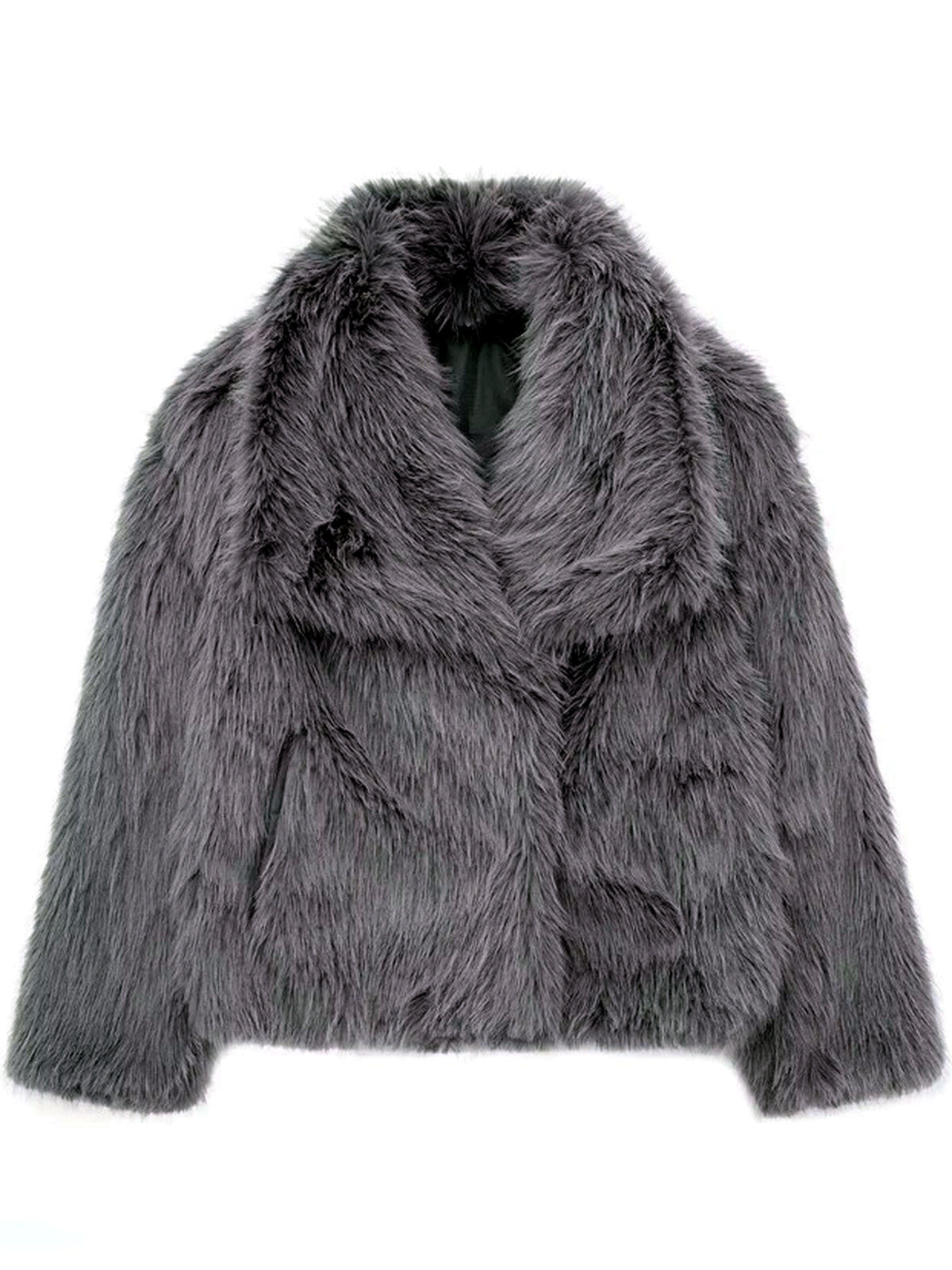 Women's Faux-Fur Point-Collar Long-Sleeve Pocket Coat - product detail view 6