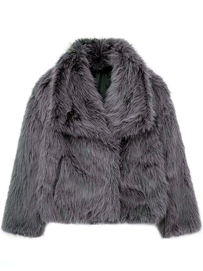 Women's Faux-Fur Point-Collar Long-Sleeve Pocket Coat - product detail view 6