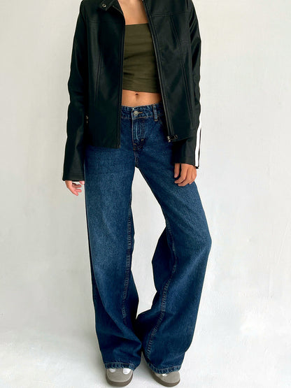 Women's Washed Denim Wide-Leg Vintage-Inspired Distressed Straight-Leg Jeans - product detail view 6