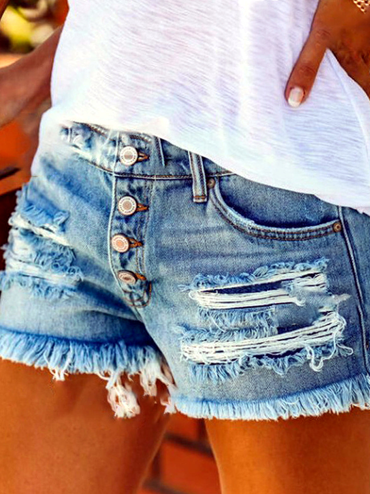 Women's Washed Denim Distressed Relaxed-Fit Mid-Rise Straight-Leg Shorts - product detail view 9