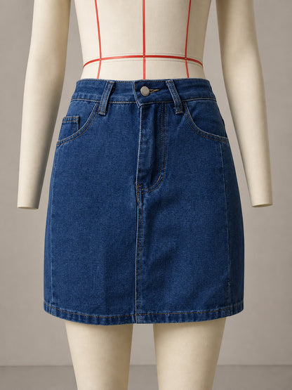 Women’s Washed Denim Slit Mini Skirt High Waist Button Front Bodycon Streetwear Short Skirt
